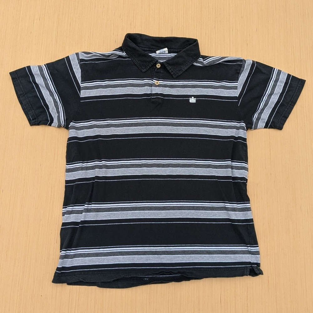 Vintage Machine Y2K Streetwear Striped Short Sleeve Polo Shirt Casual‎ Men's XL